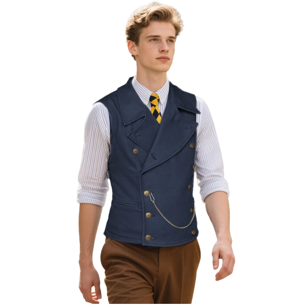 

Мужской костюм, жилет, однотонный замшевый двубортный жилет в стиле ретро в британском стиле, четырехсезонная верхняя одежда, свадебная вечеринка, путешествия