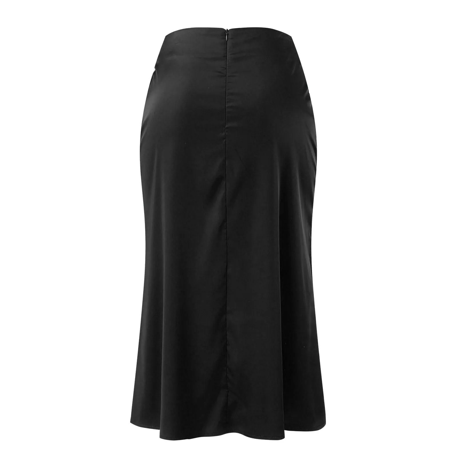 High Waist Elegant Skirt Womens Midi Skirt Satin Silk Solid Dress Zipper Skirts For Summer Business Ladies Formal Skirt Womens