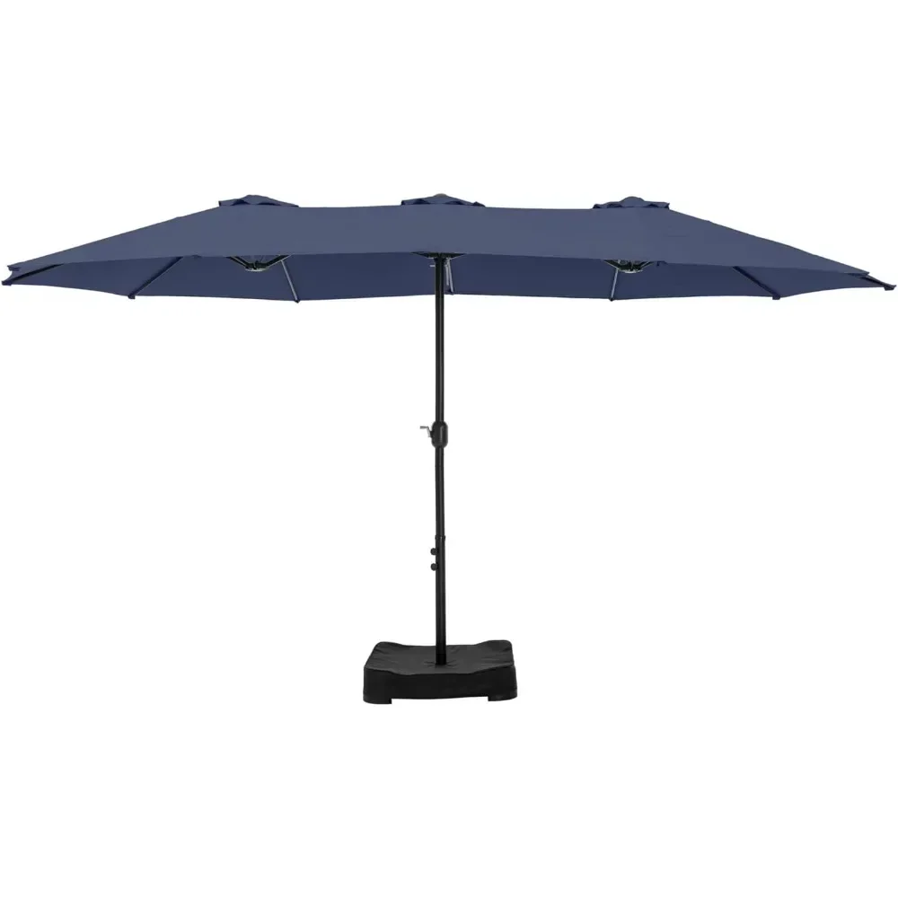 15 Foot Double-sided Terrace Umbrella with Base, Outdoor Large Rectangular Market Umbrella with Crank, Outdoor