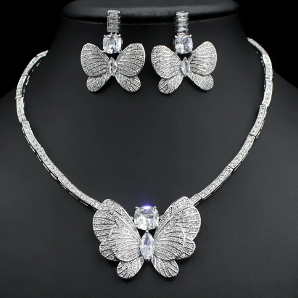 Zlxgirl Trendy Brand Women's butterfly shape wedding necklace with earring jewelry set fine woman bridal necklace ear free ship