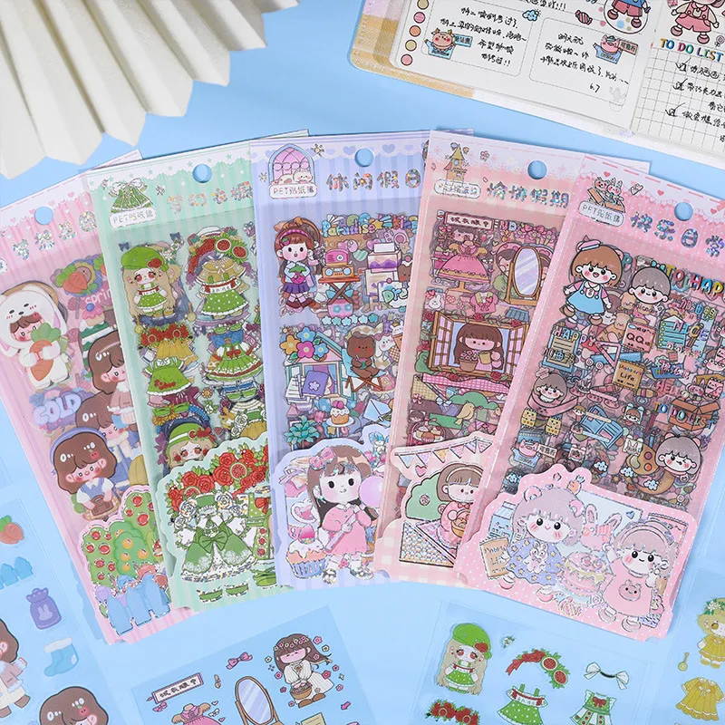 6pcs/pack PET waterproof material Scrapbooking Stickers DIY pattern Decorative Stationery Stickers Creative ledger sticker set
