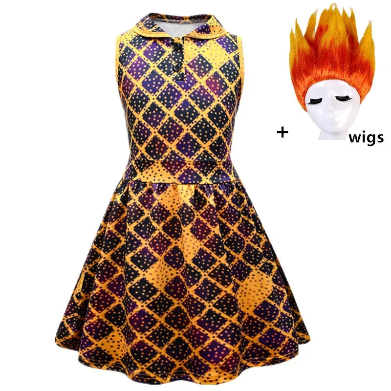 أفلام جديدة عنصري الفتيات الجمرة تأثيري حلي الصيف واد قصيرة الأكمام تي شيرت حفلة خمر الذهب منقوشة فساتين لهب شعر مستعار