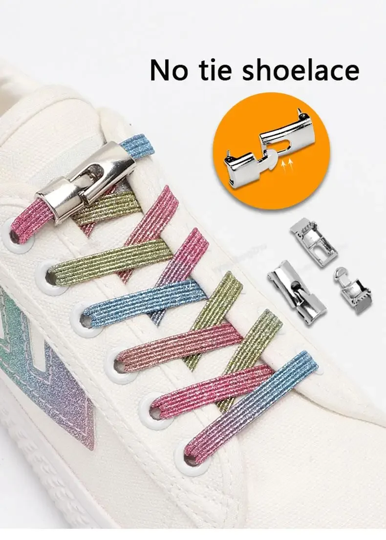 Krawattenlose Schnürsenkel für Sneaker, luxuriöse Diamant-Kreuzverschluss-Schnürsenkel, Regenbogenfarbene, elastische, flache Schnürsenkel ohne Krawatten, Schnürsenkel für Schuhe. – Detail 1