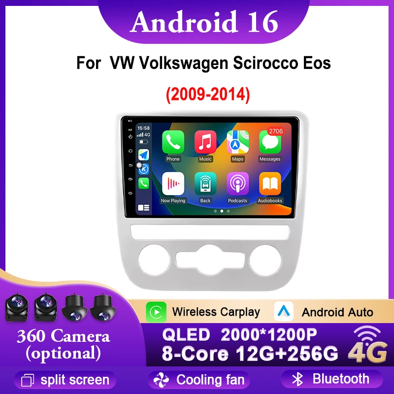 Car Radio Android 16 For Volkswagen VW Scirocco Eos 2009-2014 Multimedia Player Carplay GPS Navigation Android Auto Stereo BT
