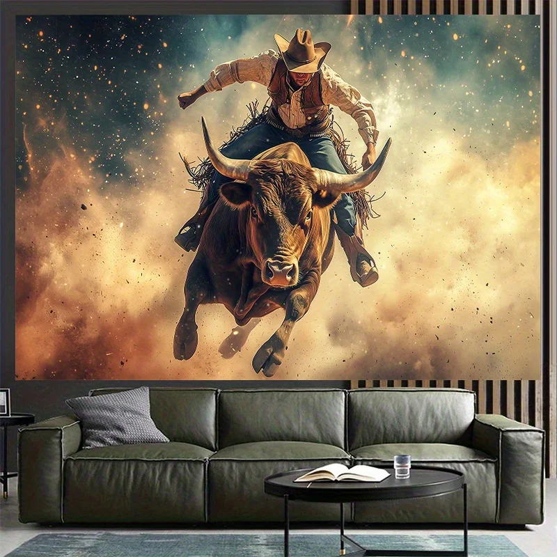 Cowboy bullfighting Digital printing polyester wall tapestry suitable for use in living rooms bedrooms offices bars and party