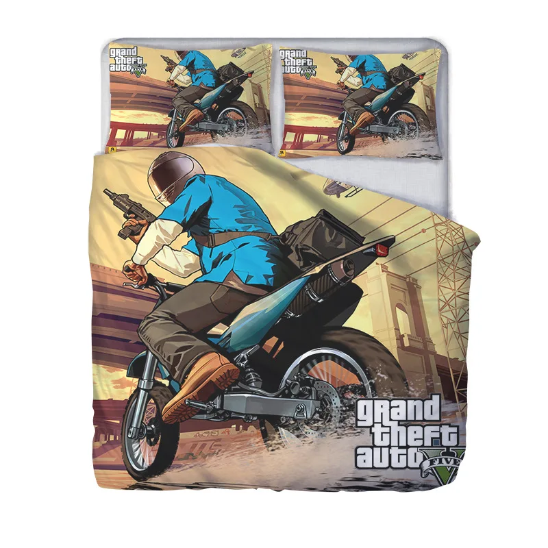 Popular Games Grand Theft Auto Pattern Duvet Cover Set 3d Cartoon Bedding Set Bed Linen Bedclothes for Adult Children Boys Girls