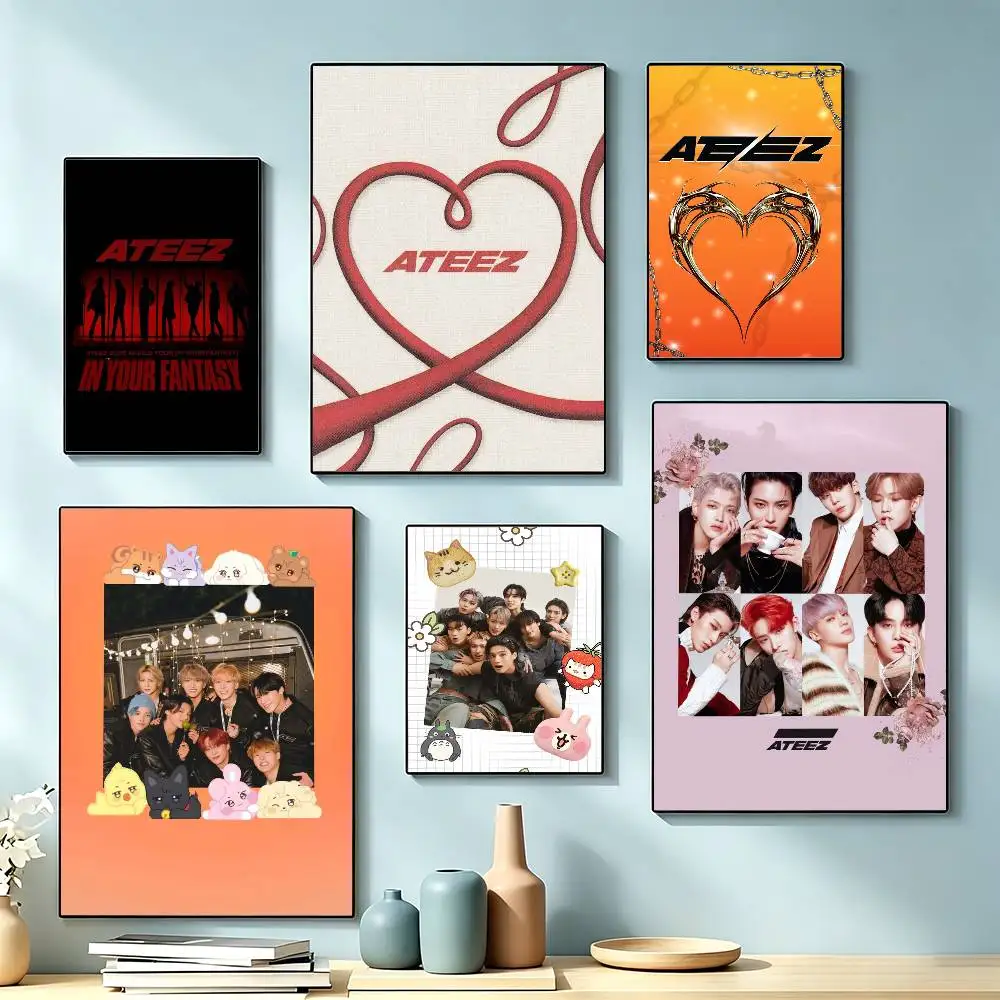 KPOP Hot A-ateez Creative  Poster Waterproof Wall Art Sticker For Bar Living Room Vintage Decor High Quality Print Gift