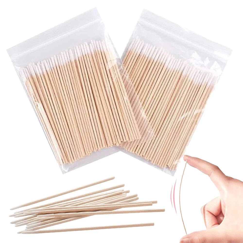 100/300/500Pcs ฝ้าย Swab Micro แปรงเล็บไม้ทำความสะอาด Sticks แต่งหน้าทำความสะอาดหู Eyelash Extension กาวถอดเครื่องมือ