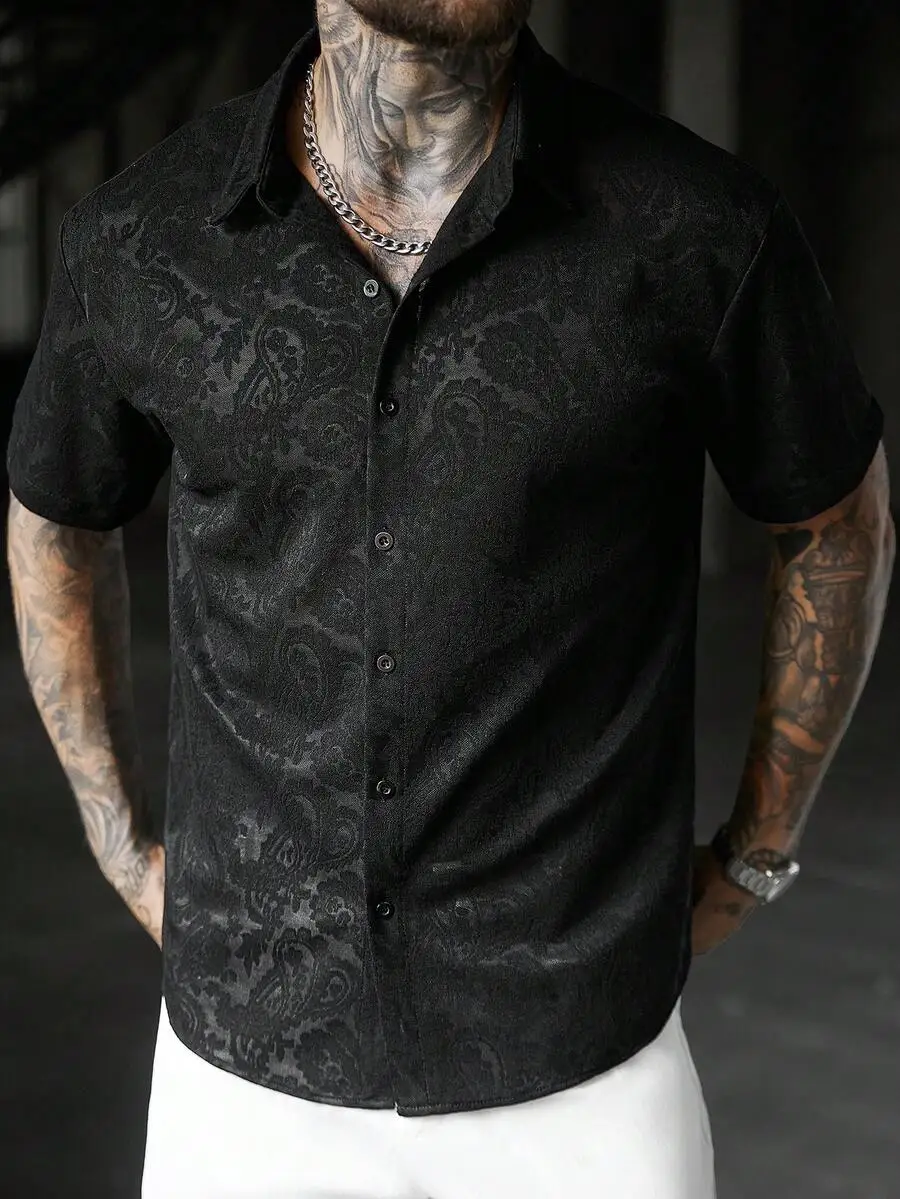 

Mens Black Paisley Jacquard Short Sleeve Casual Shirt