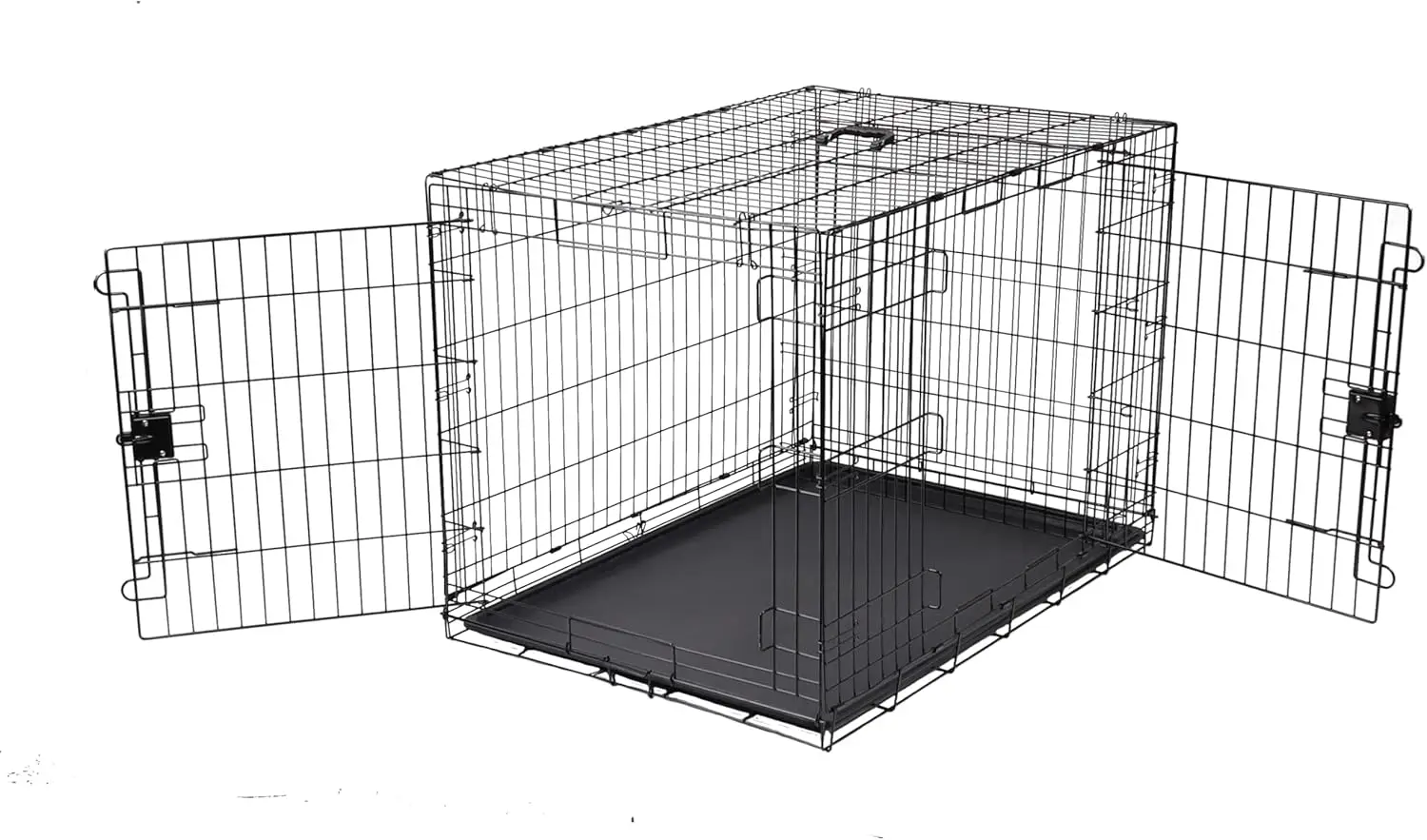 

Durable Foldable Metal Wire Dog Crate with Tray, Double Door, 42 x 28 x 30 Inches, Black