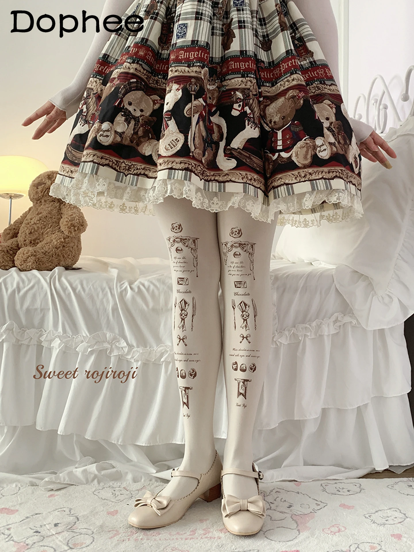 

Japanese Style Original Gothic Lolita Socks 2025 Autumn Winter New Thin Velvet Printed Pantyhose for Women