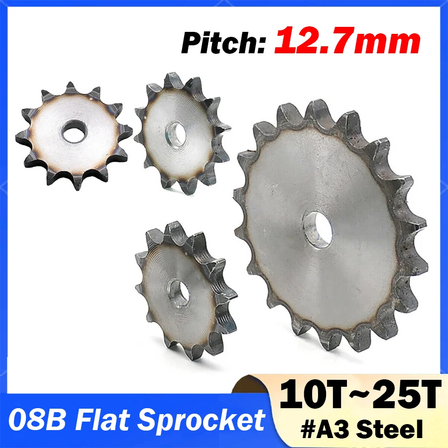 1Pcs 08B 10/11/12/13/14/15/16/17T-25T Pitch 12.7mm A3 Steel 7mm Thick Flat Sprocket Industrial Drive Chainwheel Surface Hardened