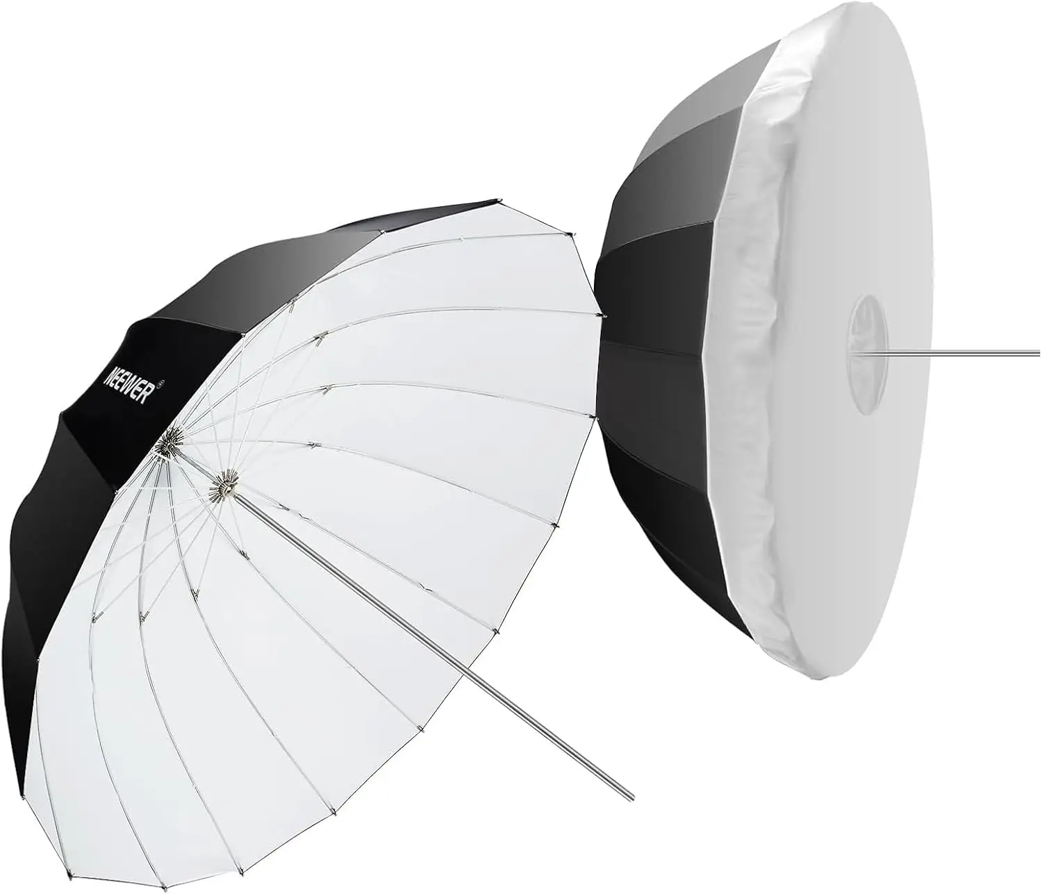 

71" Parabolic Umbrella with White Inner & Diffuser Cover, Quick Fold for Studio Photo Video Lighting