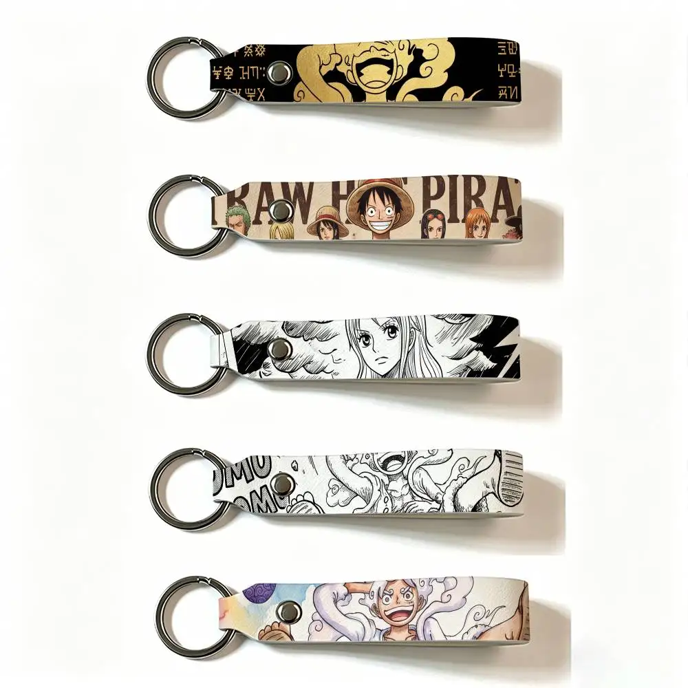 MOTORCYCLE ANIME ONE PIECE LUFFY PU Leather Keychain Minimalist Key Holder Durable Key Organizer Car Keys Bag Accessories