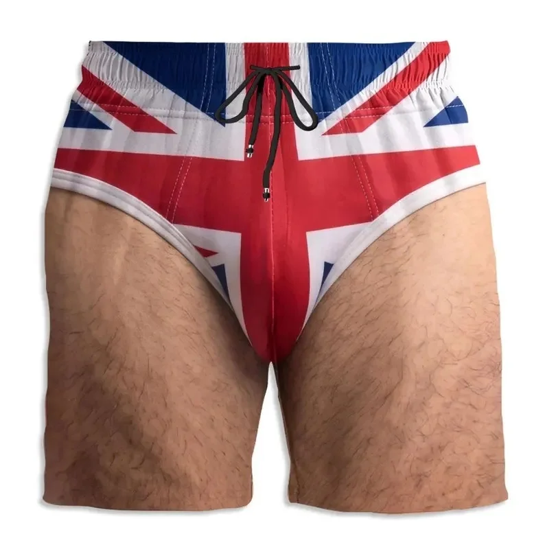Novelty Prank Swim Trunks for Men Funny 3D Hairy Body Graphic Beach Shorts Sexy Leopard Print Fake Thong Briefs FamilyMatching