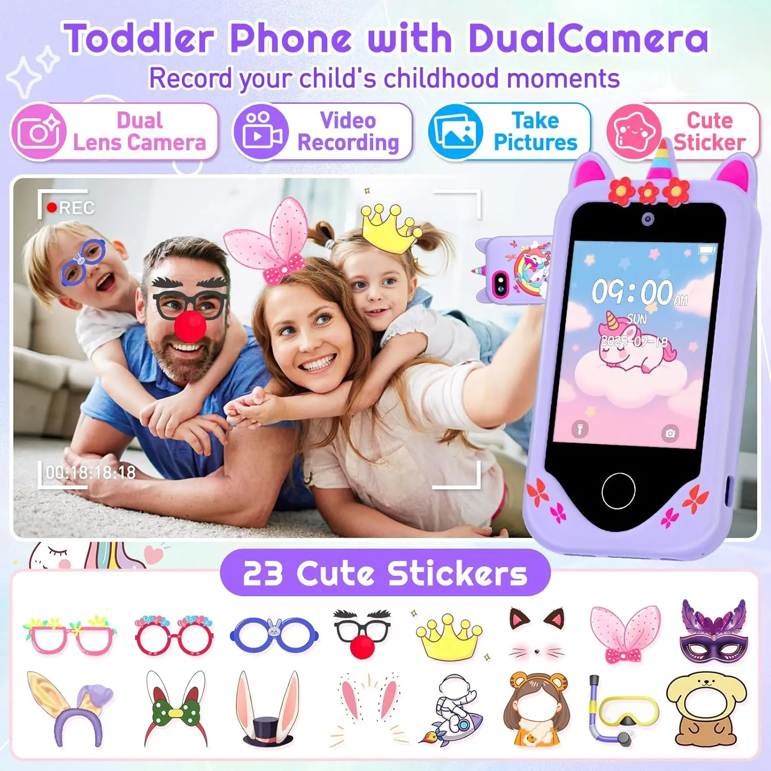 Giocattolo per smartphone per bambini Touch screen da 2,8 pollici Doppia fotocamera per imparare a giocare con giochi Lettore video Regalo per ragazza per Natale