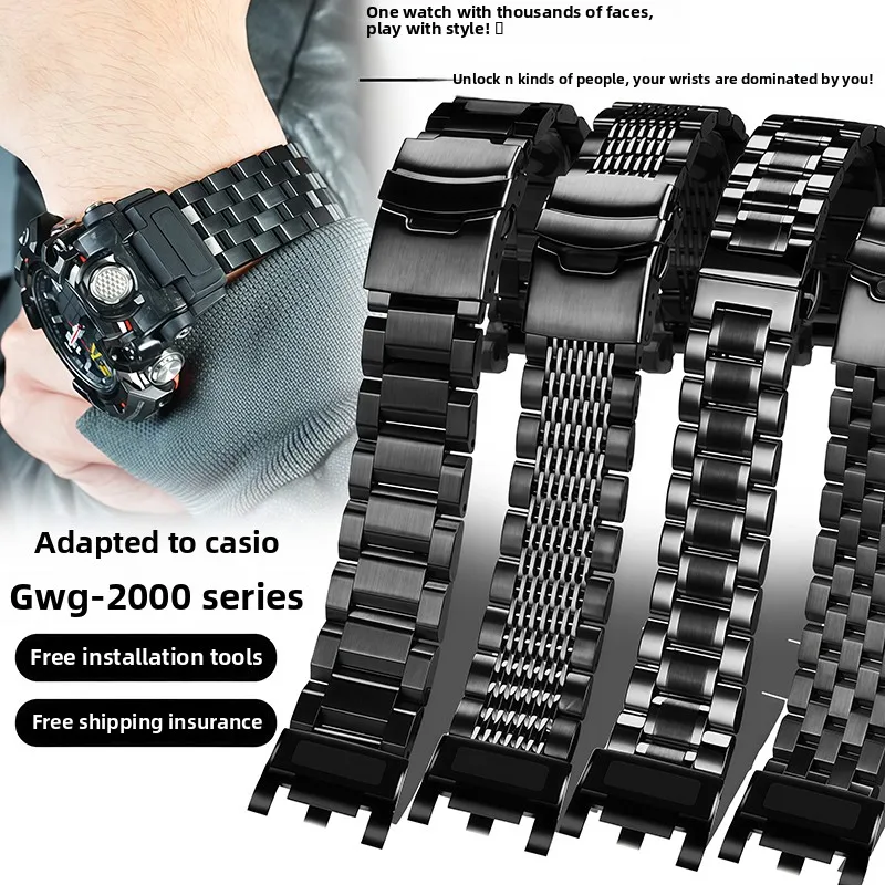 

Modified stainless steel watch strap Solid metal accessories For Casio Grand King GWG-2000 GWG-2040 Men watchband Deploy buckle