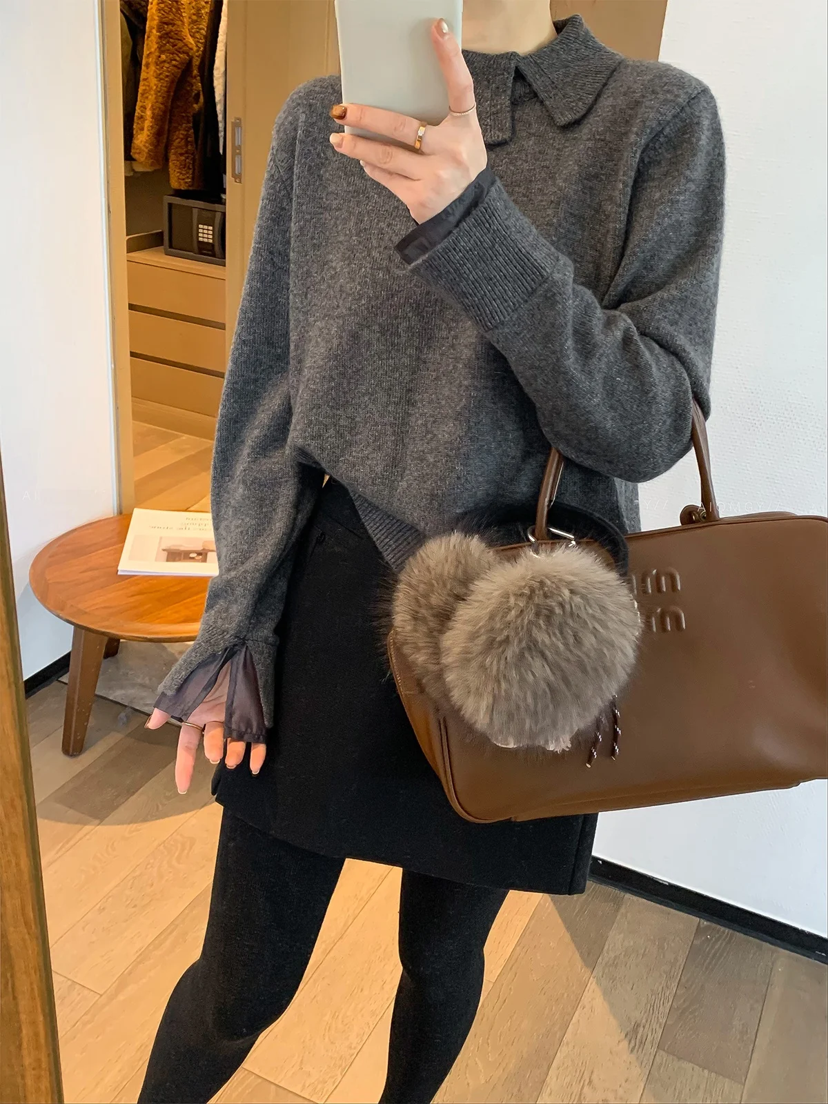 

Женский вязаный свитер Love Devil Fi ey с длинным рукавом и отложным воротником, корейский стиль, зимний, новый топ AIQMGY, для повседневной носки