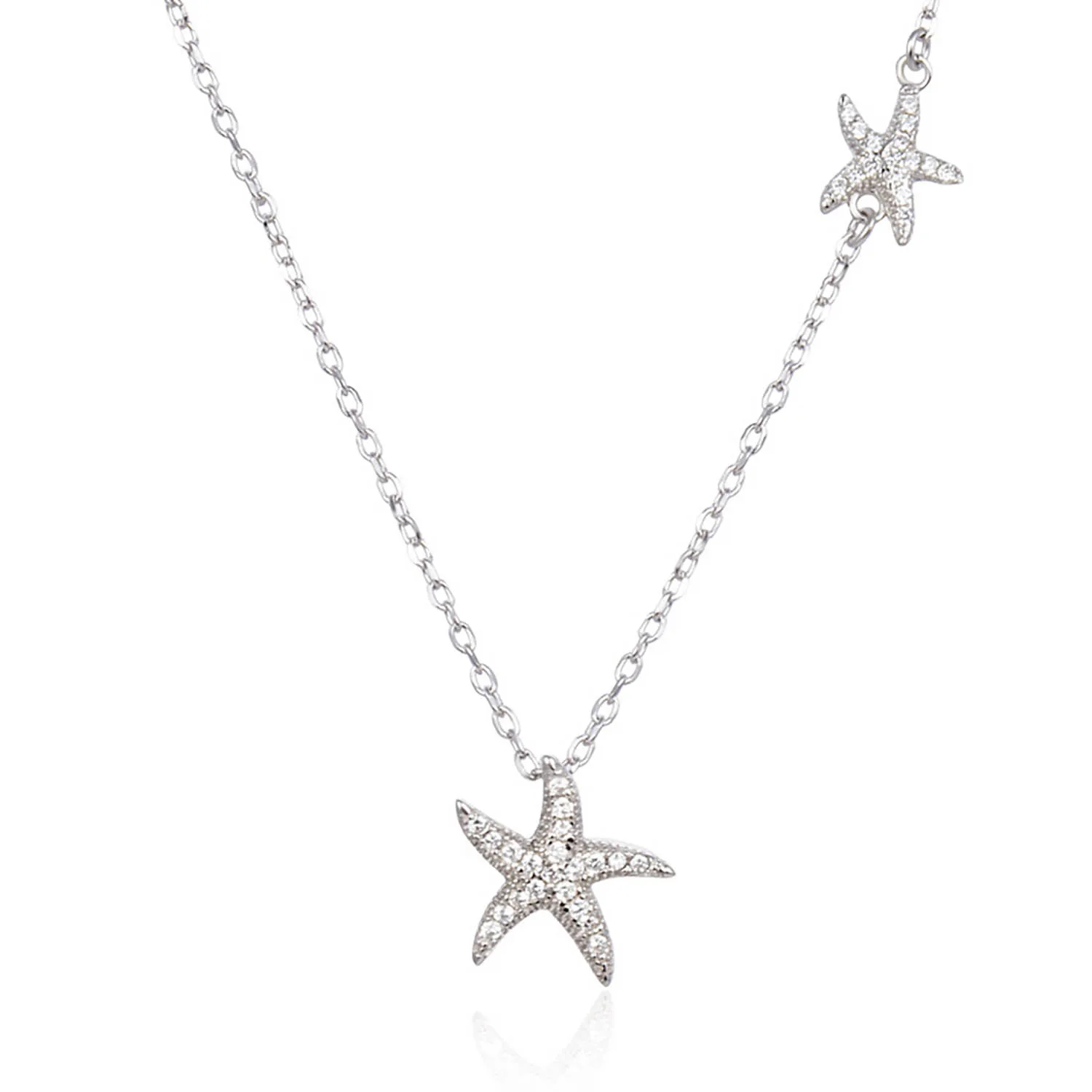 Double Starfish Silver Necklace