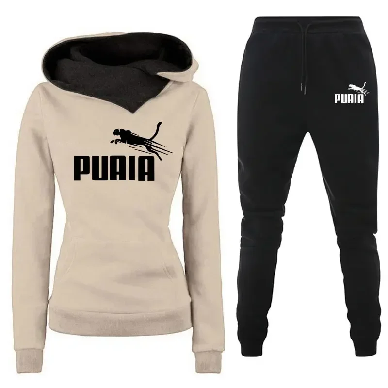 Conjunto de dos piezas de chándal para mujer, sudaderas con capucha y pantalones cálidos para invierno, jerséis, sudaderas para mujer, ropa para correr, traje deportivo