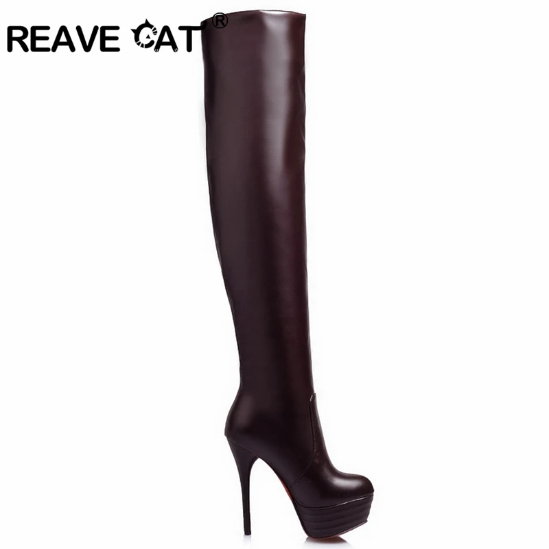 REAVE CAT Big size 31-46 Autumn Hot sale Women\'s shoes Knee boots Platform High heels shoes Fashion  Female mujer QH3242