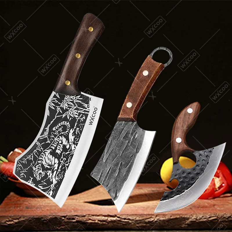 

Кованый нож мясника, бытовой универсальный нож для нарезки фруктов, многофункциональный кухонный нож шеф-повара из нержавеющей стали, деревянная ручка