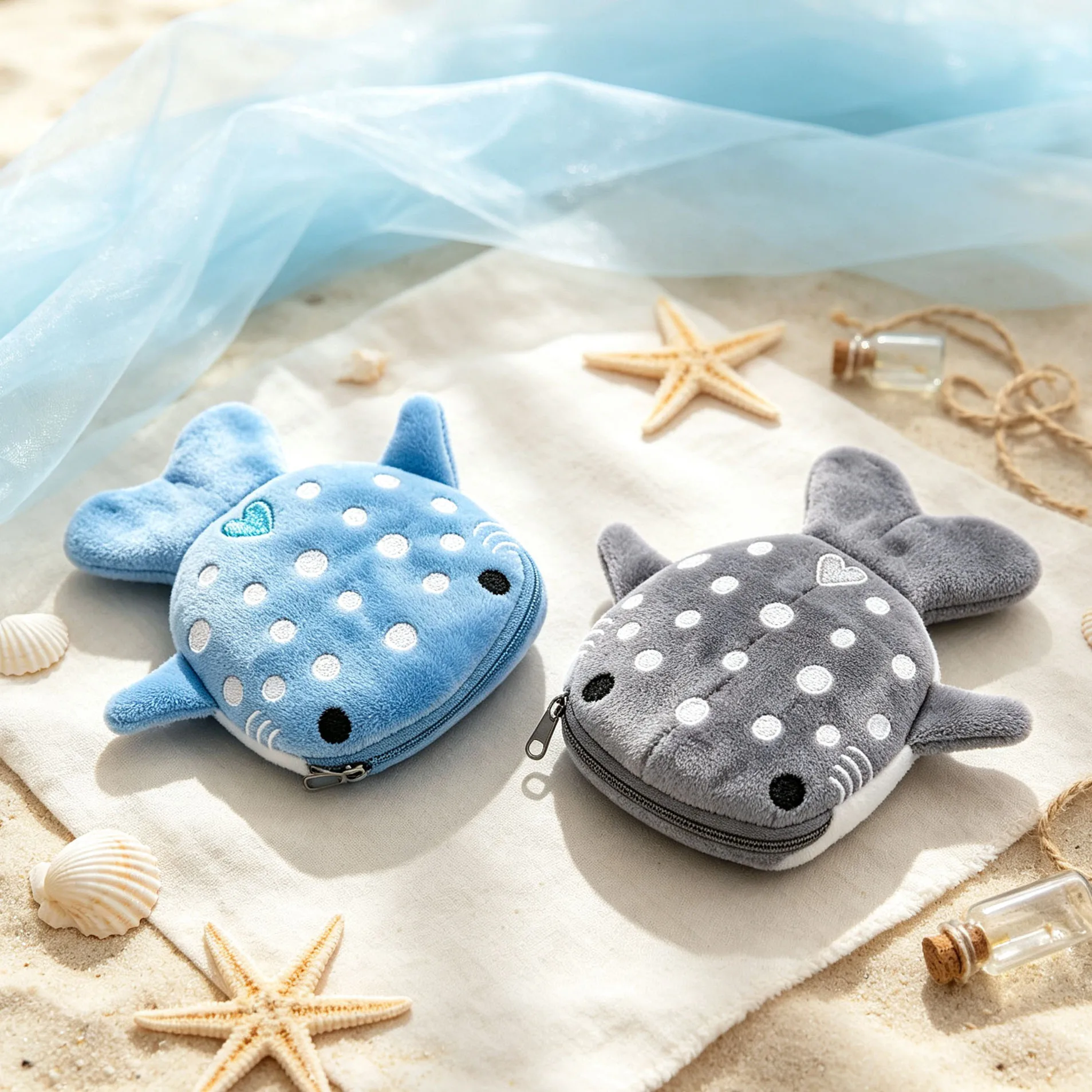New cartoon shark plush coin wallet cute pendant data cable bag zipper storage bag cartoon decoration pendant