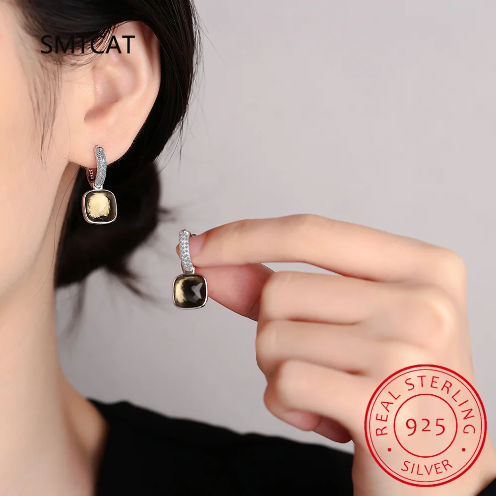 925 Sterling Silver Multicolor Square Earrings AAAAA Zircon Circle Earrings Cute Girls Fashion Exquisite Jewelry Wholesale