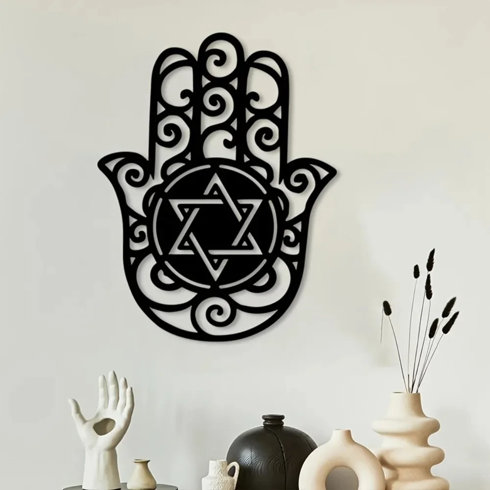 CIFBUY Metal Wall Art Hamsa Hand Star of David Sign Iron Craft Sculpture Indoor Outdoor Good Luck Amulet Plaque