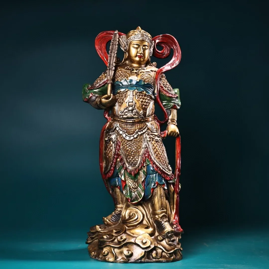 Tibetan Brass Buddha Pure Copper Painted Vetuo Galan Bodhisattva Station Buddha Statue Decoration 40cm Home Buddha Hall Supplies