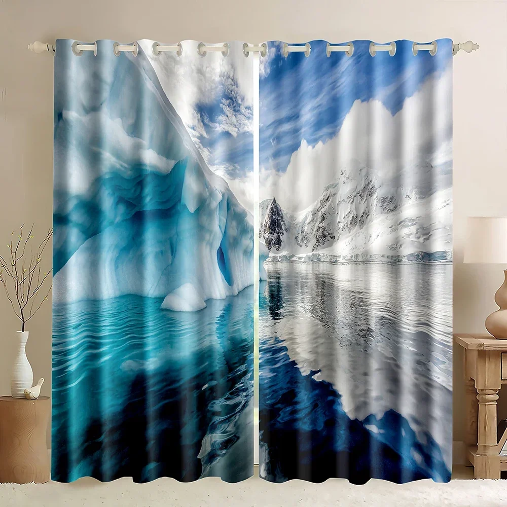 Blackout Curtains antarctic Iceberg Ocean Blue Sea Window Curtains Rod Pocket Drapes Penguin Window Treatments for Bedroom