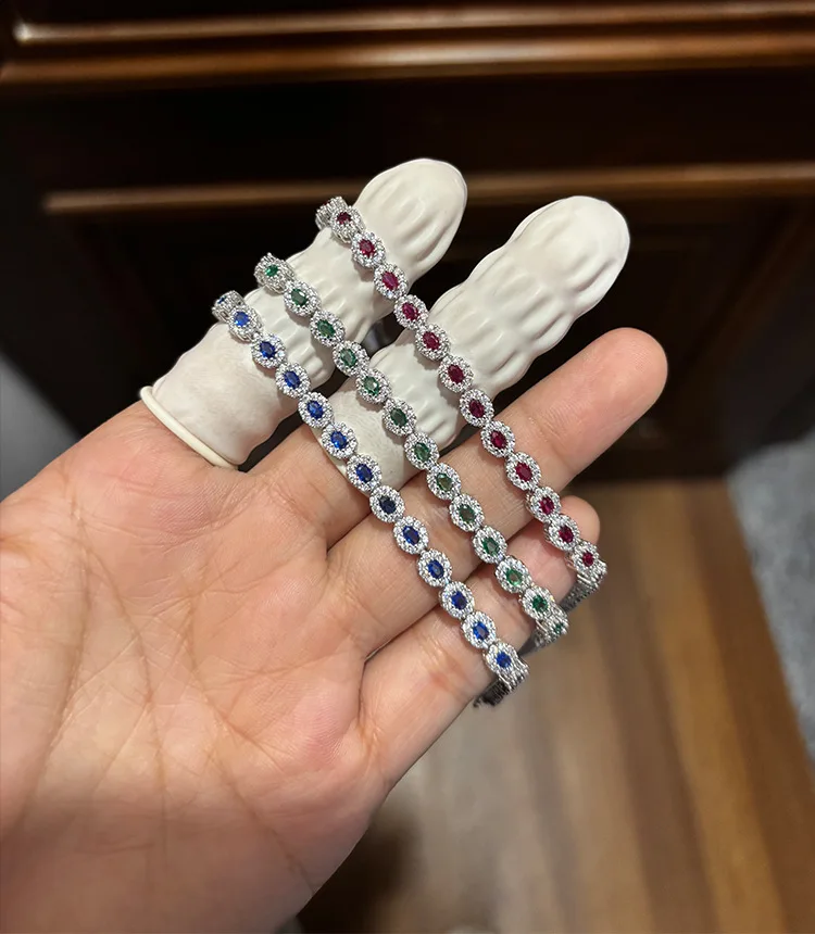 18K white gold red blue green spinel bracelet for women niche design platinum PT950 single row diamond simple and versatile gift