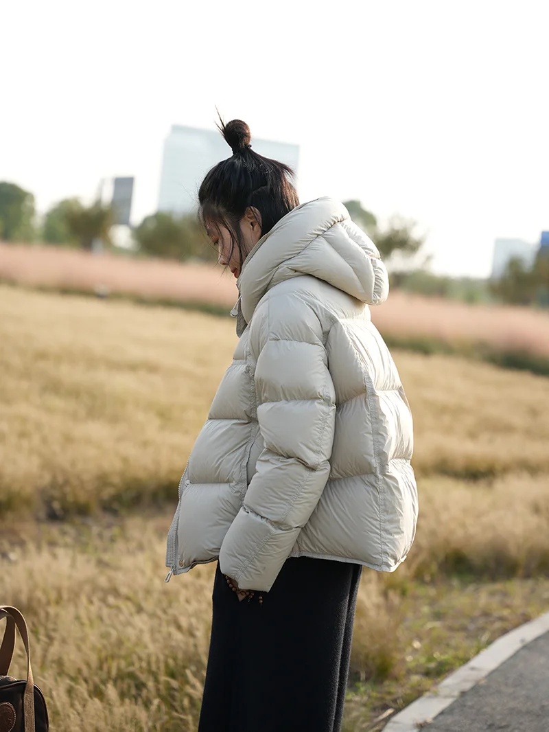 ZAROY Damen Winterjacke, verdickte warme Kapuzen-Baumwollparka, koreanischer Stil, einfarbig, vielseitig, lässiger kurzer Mantel, Schnee-Oberbekleidung, Winterjacke – Detail 17