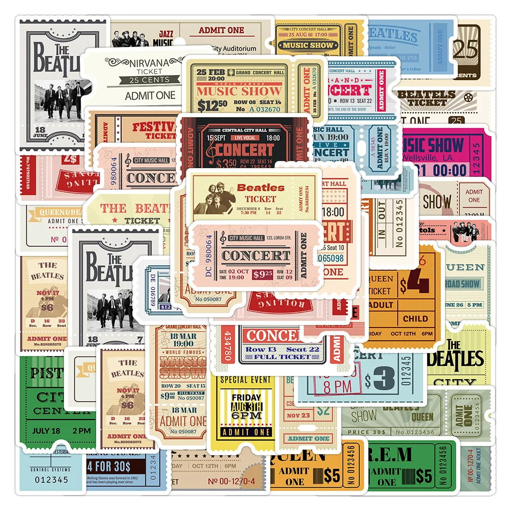 10/60 個レトロチケットスタブ漫画ステッカーバンドスタイル落書き装飾 DIY おもちゃ冷蔵庫ラップトップギターバイクスケートボードデカル