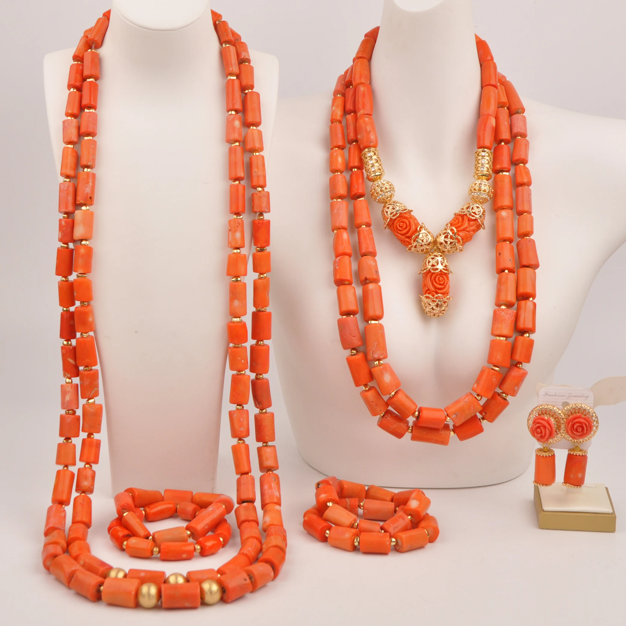 Luxury Orange Original Coral Beads Jewelry Set Nigerian Couple African Jewelry Set