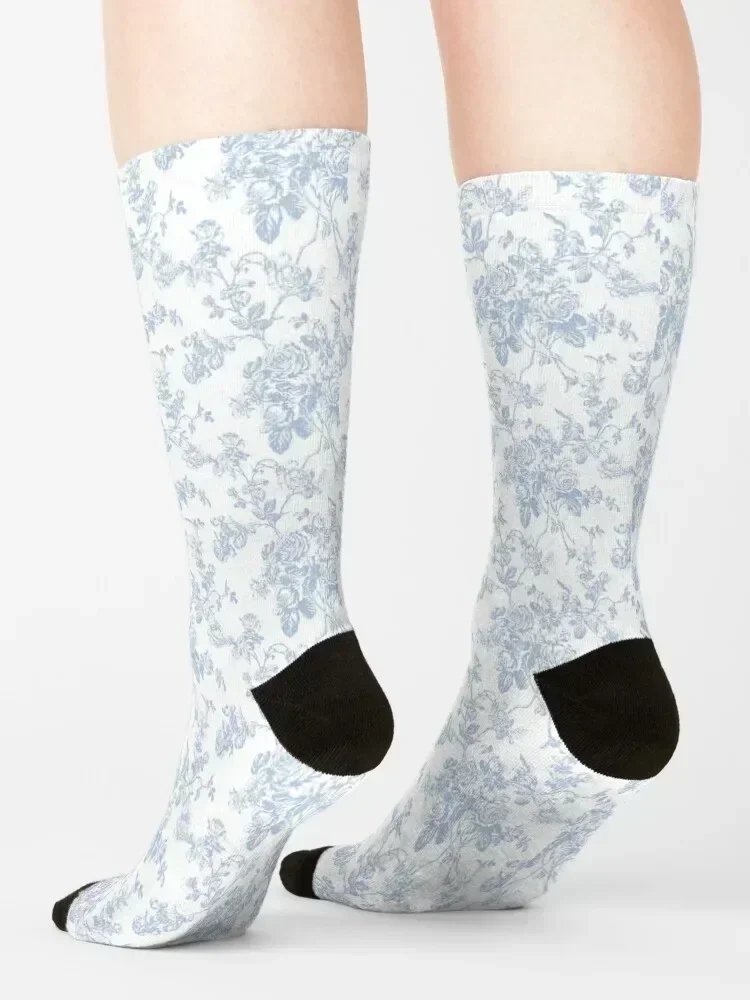 Toile, Dusty Blue Vintage Roses Pattern Socks christmas stocking Wholesale custom sheer Luxury Woman Socks Men's