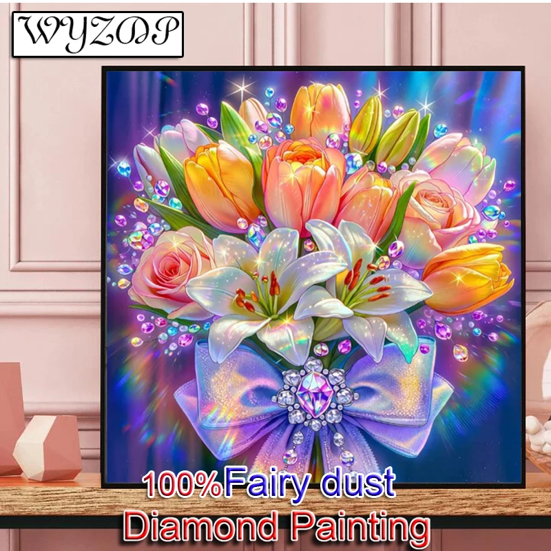 Kit de broderie diamant 5D DIY 100% Tulipe en forme de carré, motif Fleur, Art diamanté Fée, Point de croix, Cristal Docer