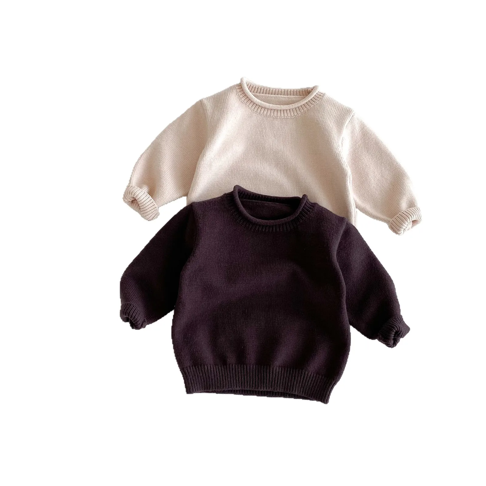 2025 Autumn New Children Long Sleeve Casual Sweater Girls Solid O-neck Knit Tops Baby Boys Knitted Pullover Kids Clothes
