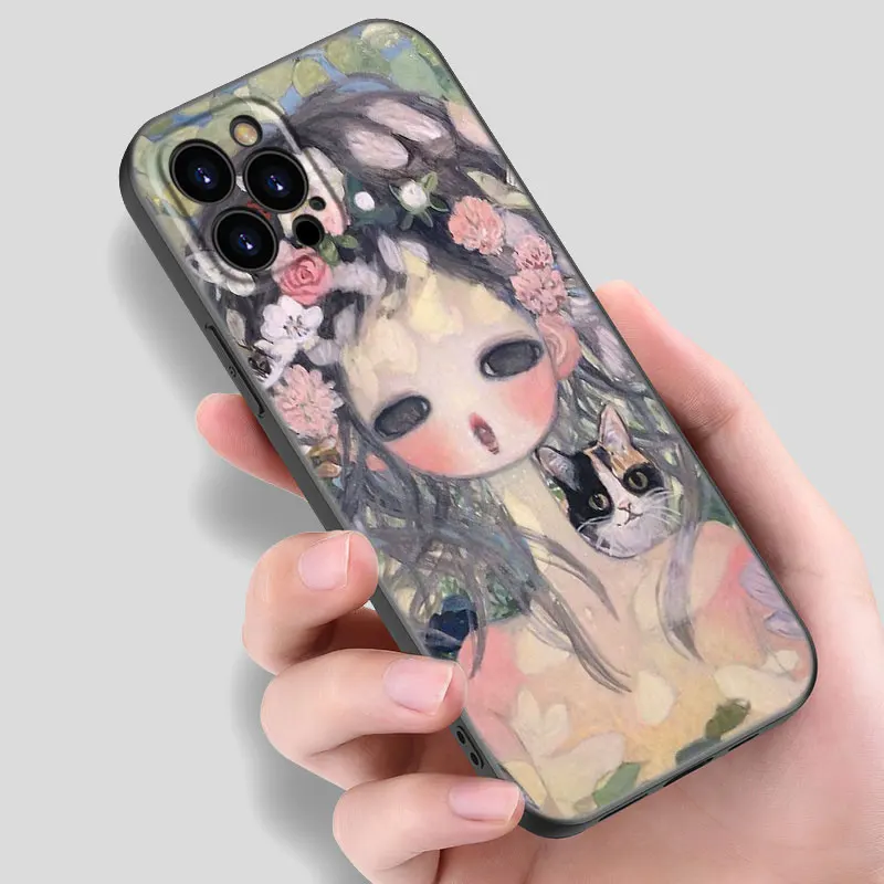 Aya Takano Art Black Silicone Phone Case For Apple iPhone 12 13 Mini 11 14 15 Pro Max 7 8 Plus X XR XS SE 2020 2022