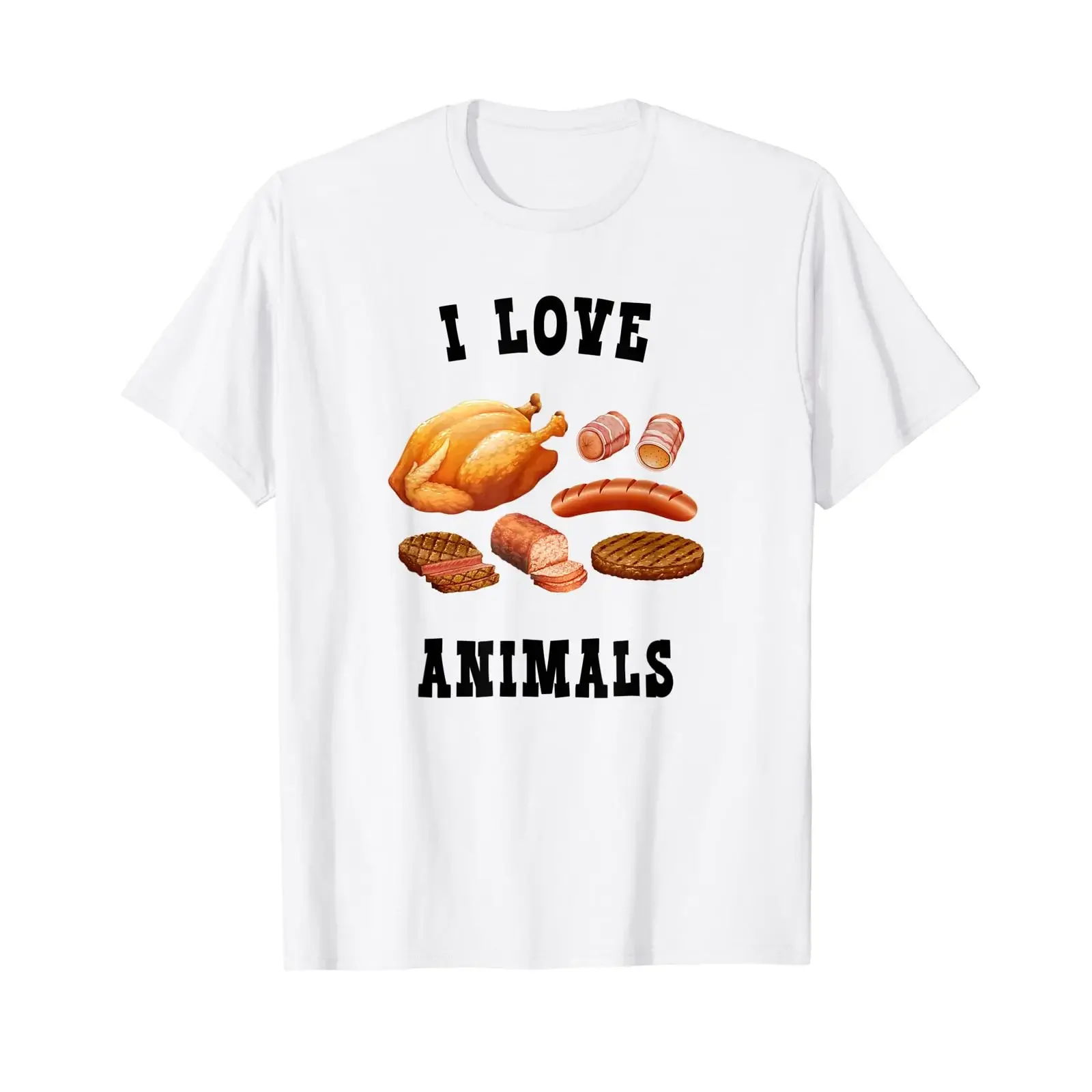 I love animals BBQ Grillparty lustige Sprüche T Shirt vintage Washed fashion Stylish Breathable Top For Everyday Wear Soft