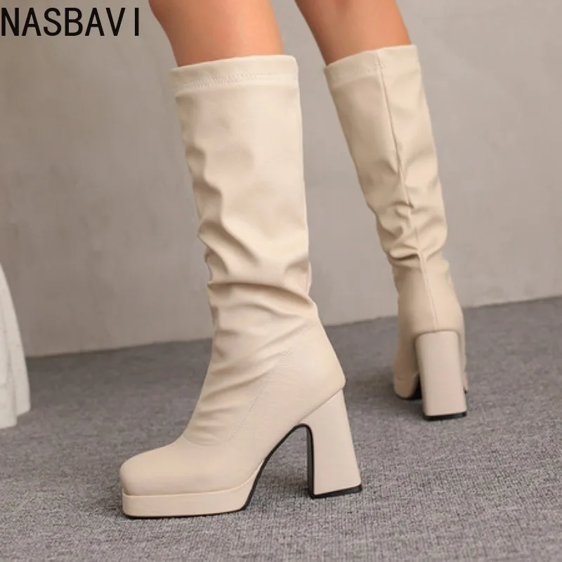 

Autumn and winter new style fashion high heels boots square head leisure buckle Knee high women's boots high 9.5cm size 34-48
