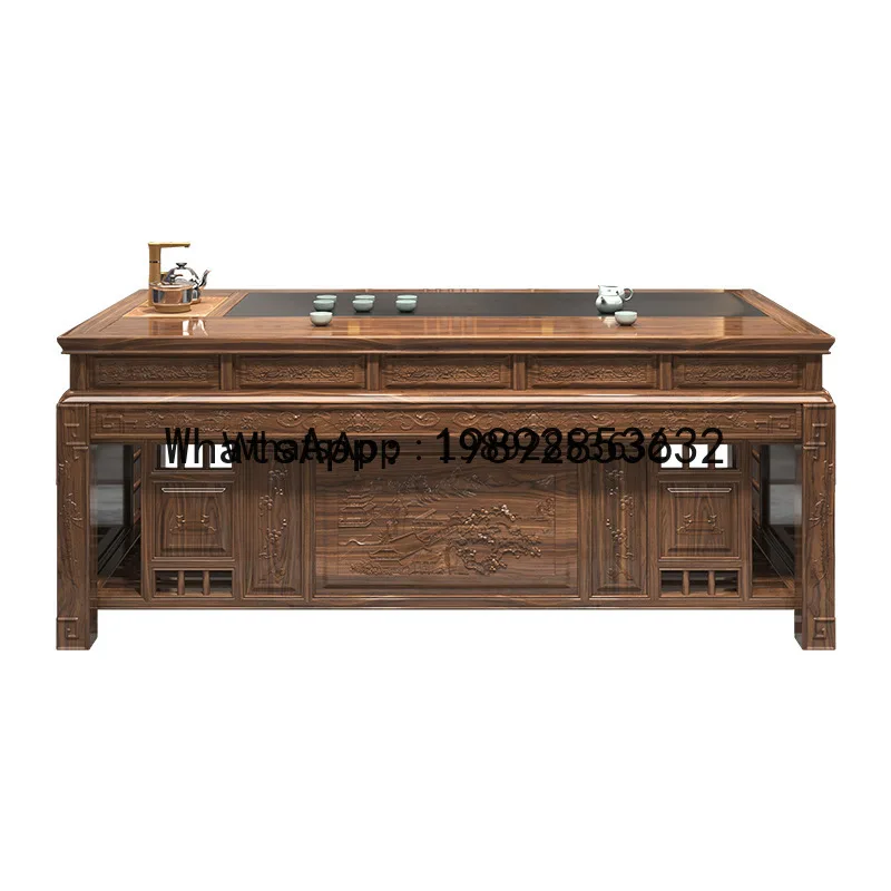 Solid Wood Antique Tea Table and Chair Set for Home Office  Full Set Integrated New Chinese Style Kung Fu T Brewing Table