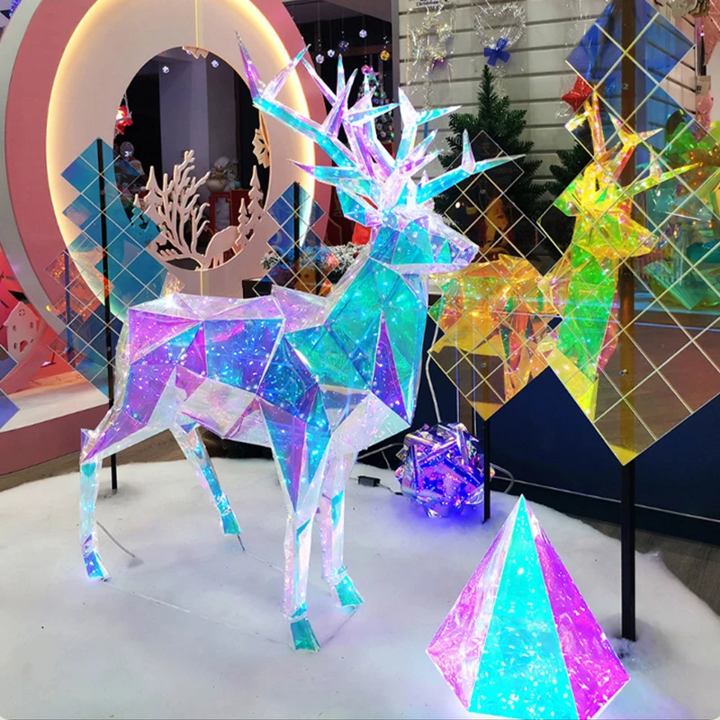 New Year Christmas Geometric Elk Light IP65 PVC Outdoor Ornament Party Shopping Decoration Light Emitting Diode Light Source