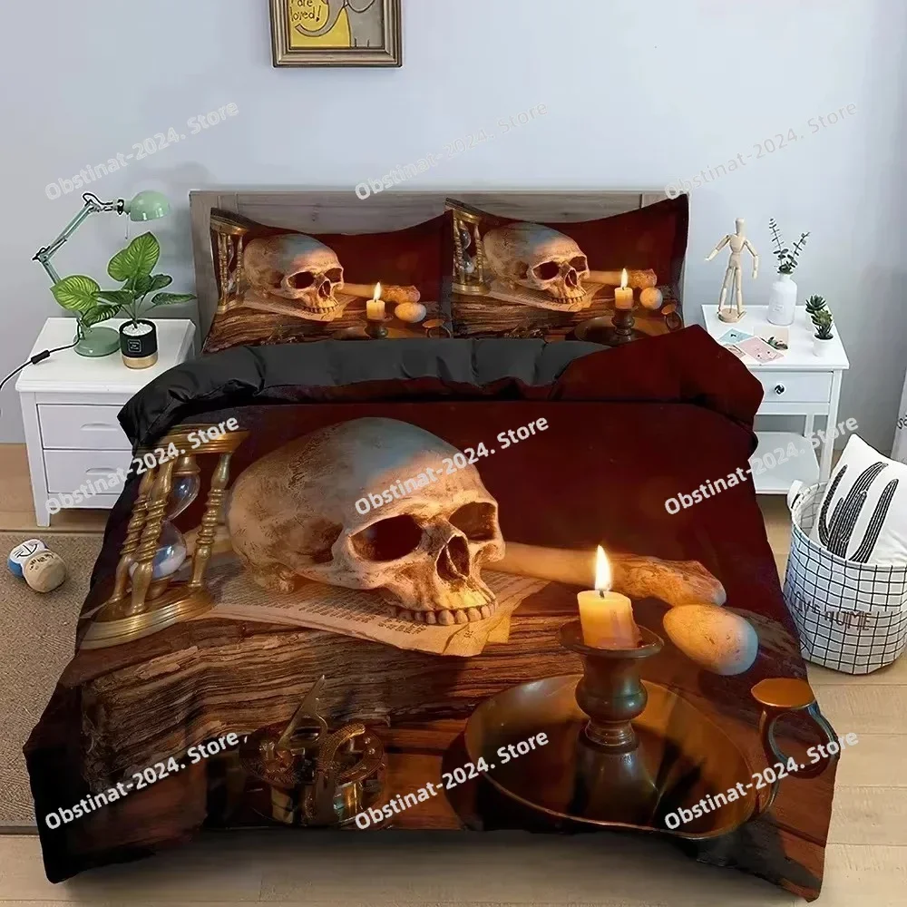 2025 Print Skull Rose Skeleton  Bedding Set Duvet Cover Bed Set Quilt Cover Pillowcase Comforter king Queen Size For Boys Adult