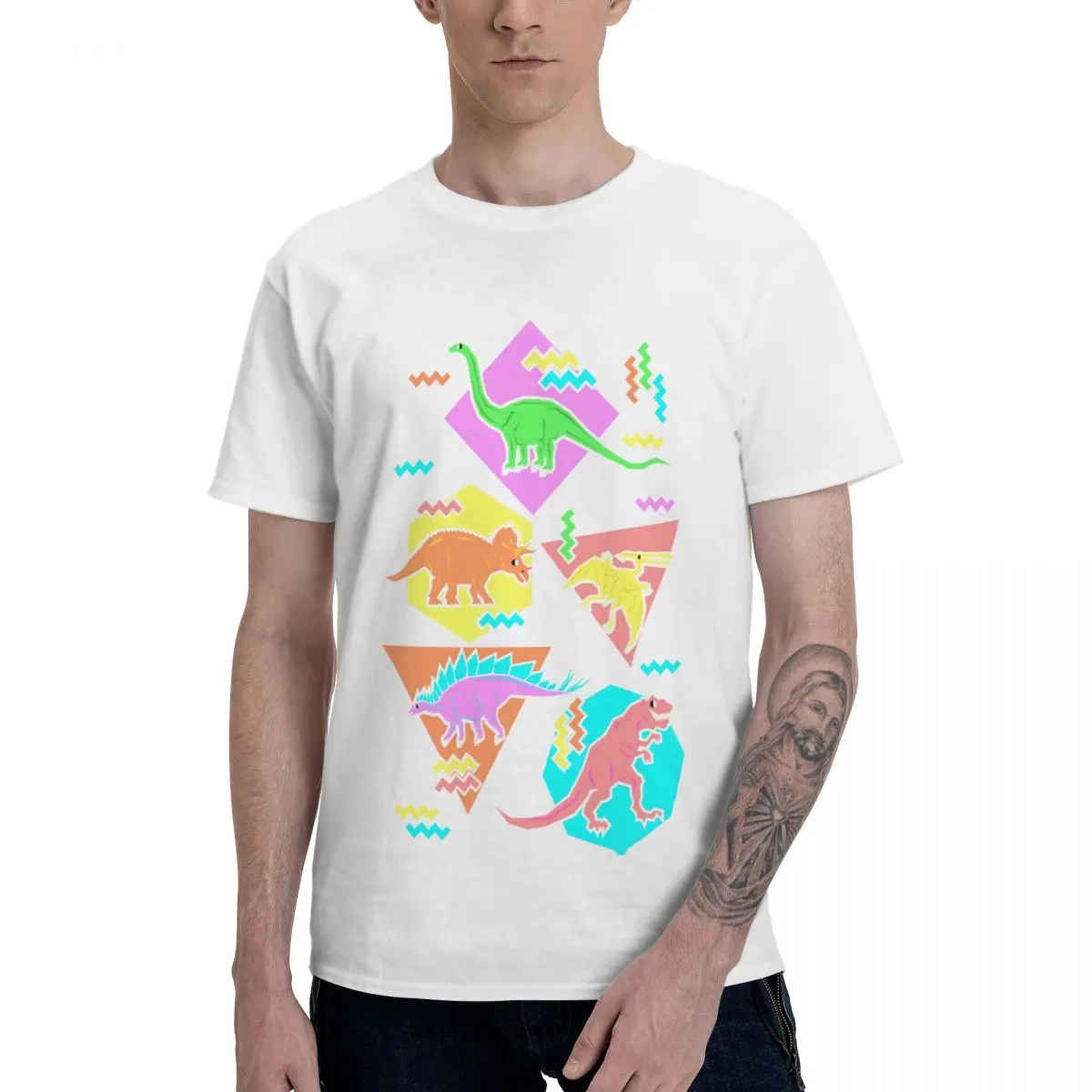 Fashion Nineties Dinosaurs Pattern T Shirts 100% Cotton Crewneck Men's T-Shirt Short Long Sleeve Oversized Unisex Tee Tops