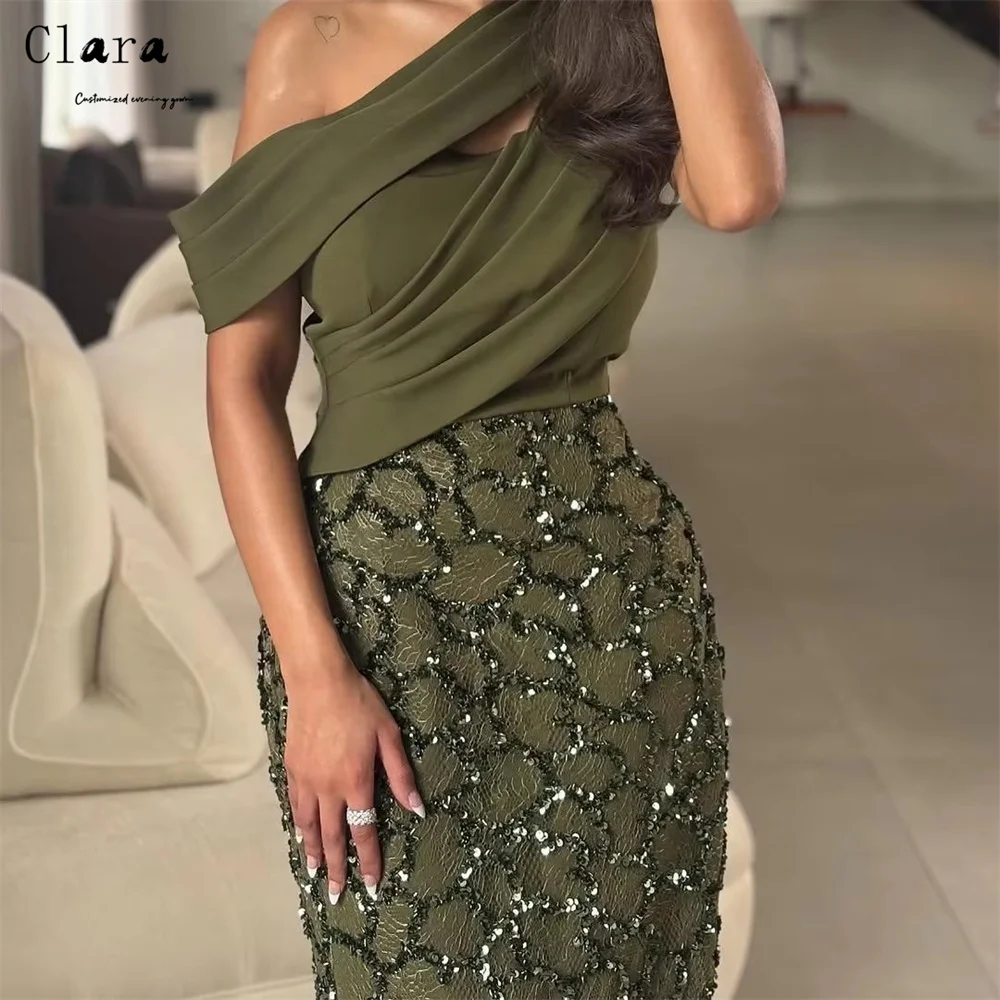 Clara Custom Green Fishtail Embroidery Off the Shoulder Elegant Cocktail Dresses Luxury Women's Elegant Party Dress 2026 Evening