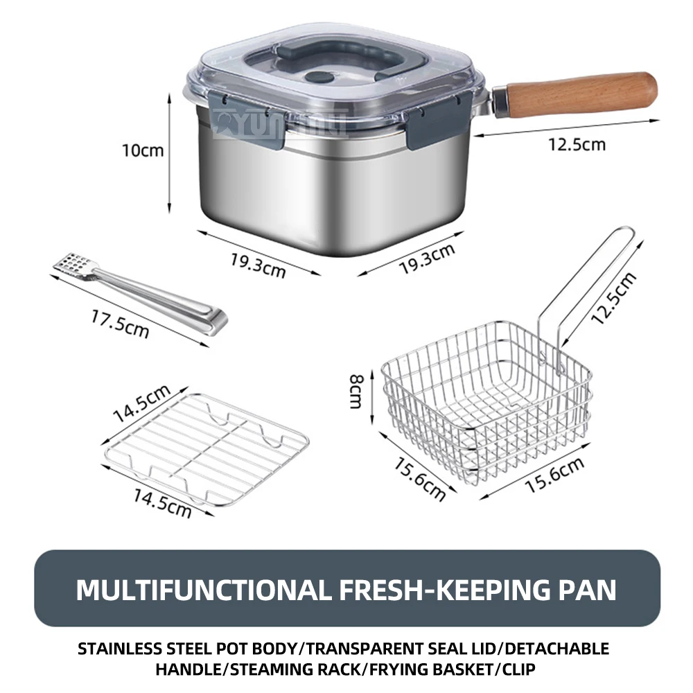 316 Multifunctional Stainless Steel Frying Pan Outdoor Preservation Box Portable 2500ML Deep fryer