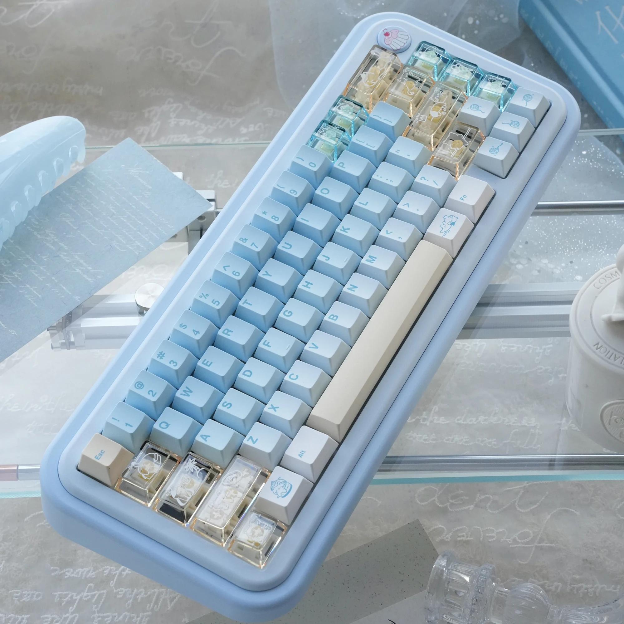 Summer kitten keycaps Original PBT five-sided sublimation + transparent PC customized mechanical keyboard keycaps Original - Image 5
