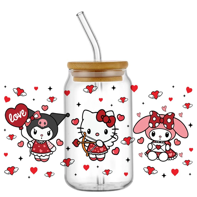 Miniso Hello Kitty Kuromi with Friend Design Washable UV DTF Cup Wrap for 16oz Libbey DIY Mug Waterproof Transfer Sticker