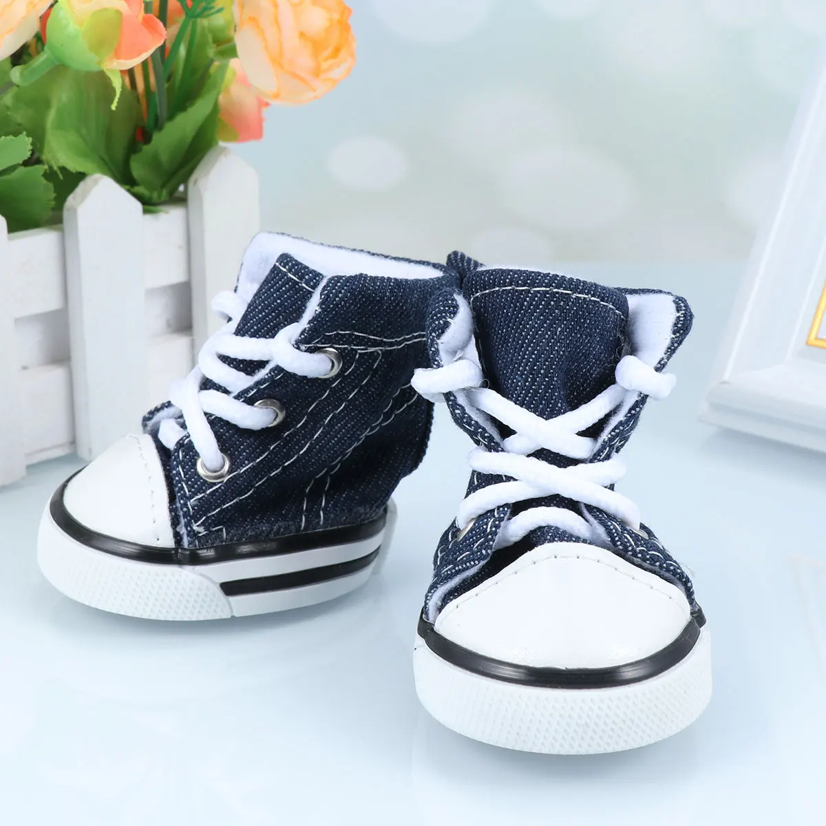 

4pcs Fashion Stars Denim Pet Dog Puppy Non-slip Lace-up Casual Shoes Sneakers Boots - Size XS (Blue)